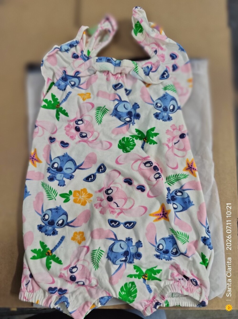 Disney Pink & Blue Stitch Print Romper
